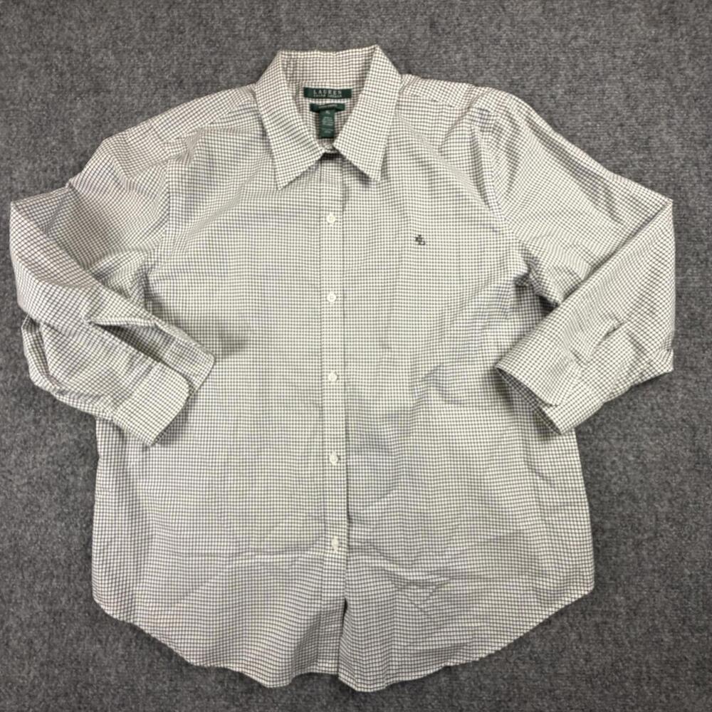 Lauren Ralph‎ Lauren Mens Non-Iron Dress Shirt XL Checkered White Black 1016